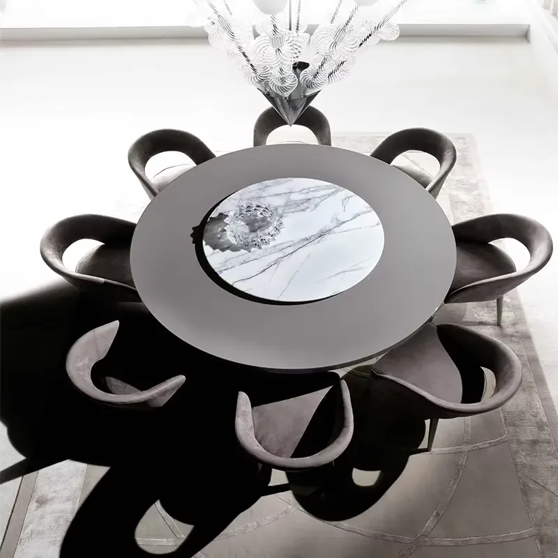High End Stainless Steel Dining Room Furniture Italian Style Marble Round Super Modern Dinning Table