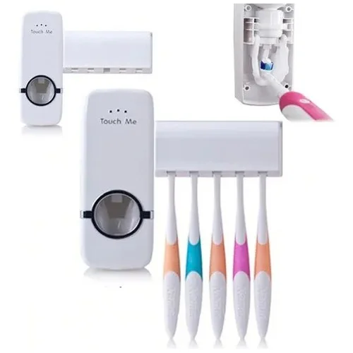 Automatic Toothpaste Dispenser Wall Mount Toothbrush Holder Creative Bathroom Toothpaste Squeezer Storage Rack Dustproof Supply