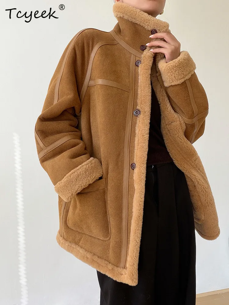 Tcyeek, chaqueta de cuero genuino, chaquetas de invierno, abrigo de piel de oveja merina Natural para mujer, ropa de longitud media 2025 para mujer, Шуба Ж Jayacud
