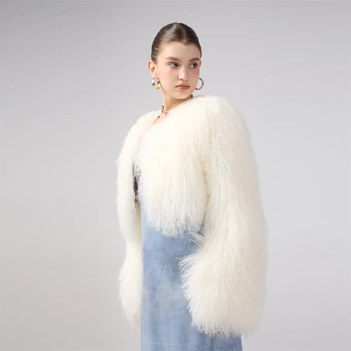 Cropped Top Brown Mongolian Fur Cloth Real Sheep Fur Coat 2025 Winter Short Mongolia Fur Coats