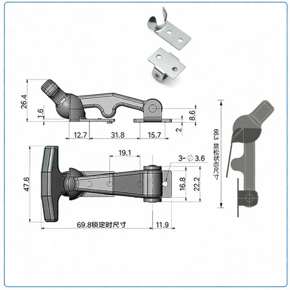 Rubber Elastic T Handle Toggle Latch Draw Catch Shock Absorbing Fastener For Industrial Equipment Cabinets Boxes Hardware