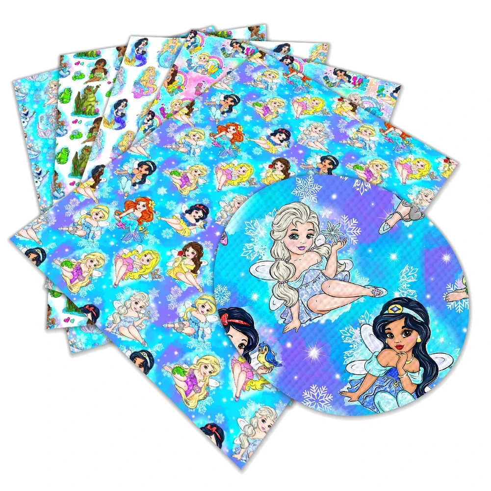 Disney Cartoon Princess Elsa Belle Printed Faux Leather Sheets Vinyl Sheets DIY Earring Hair Bow Crafts Leather 12*8