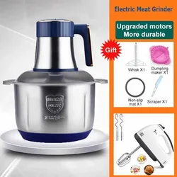 Electric Meat Grinder Stainless Steel Food Processor Fast Meat Mincer Fruits Nuts Vegetable Chopper Slicer Kitchen Appliance