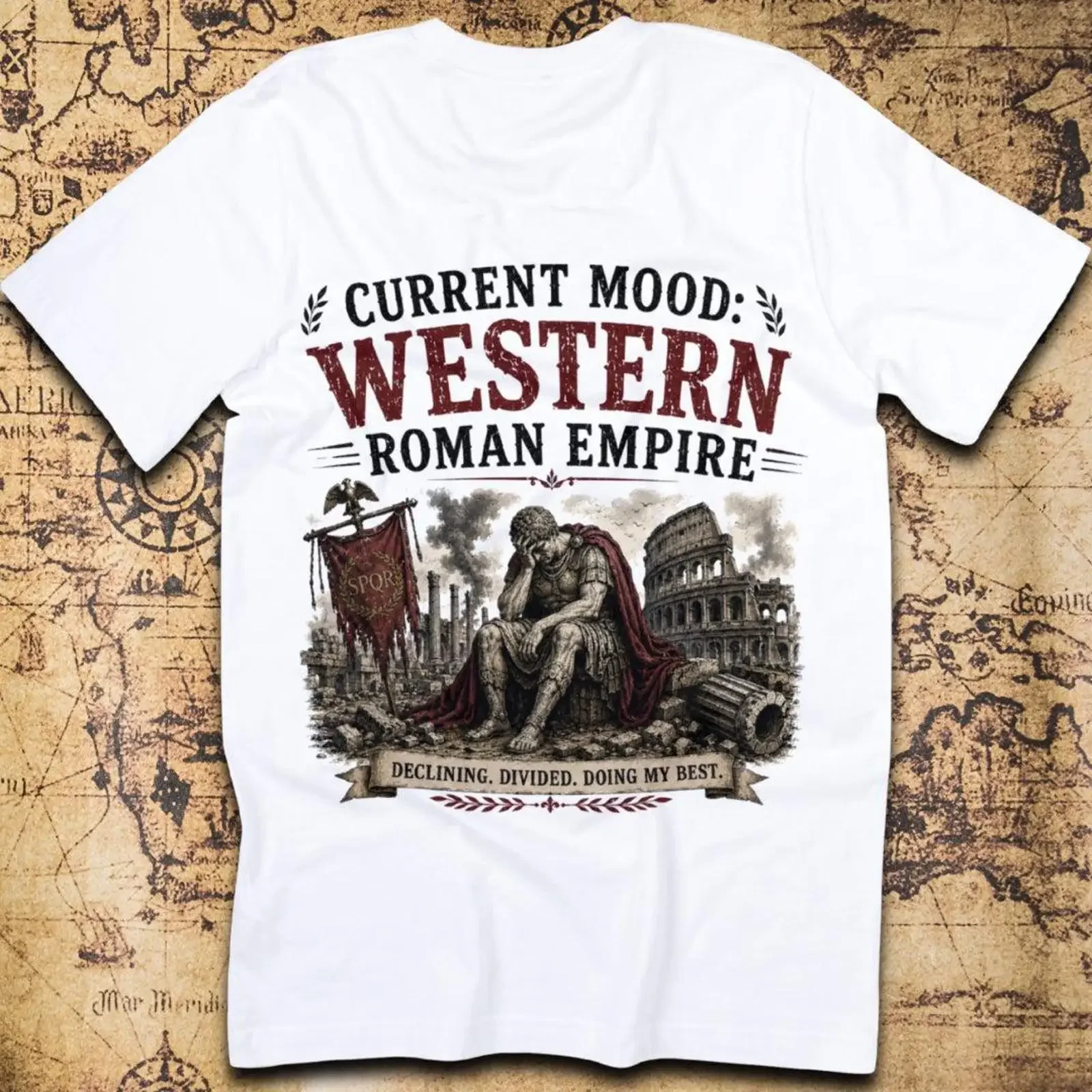 Current Mood Western Roman Empire T Shirt vintage Washed Slightly Soft Unisex homme Stretched Stylish Breathable Versatile