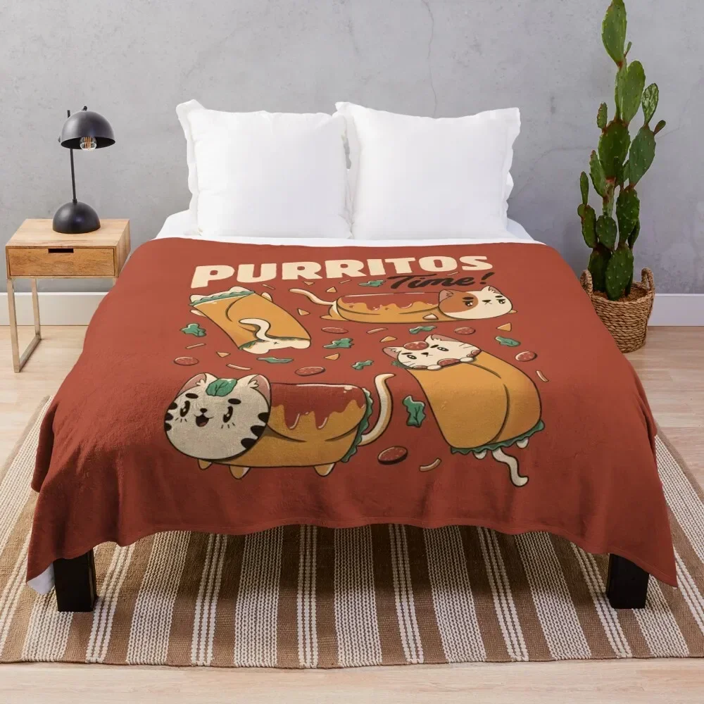 Purritos Time Burrito Cat Funny Mexican Food by Tobe Fonseca Throw Blanket Cute Plaid Flannel Fabric Blankets