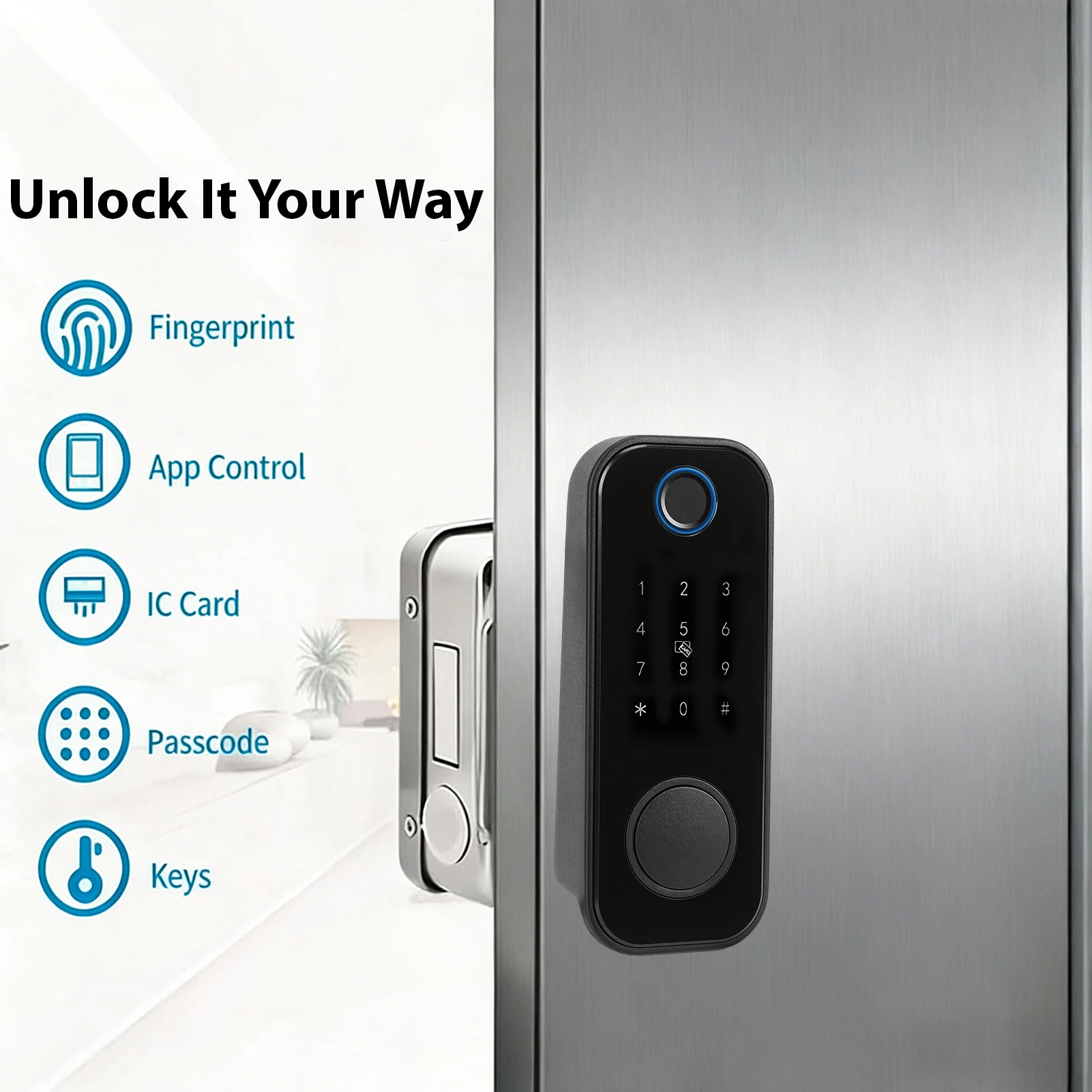 Tuya WiFi Smart Door Lock Double-Sided Password Fingerprint Locks 5 Unlock Methods with Keypad Keys Card Electronic Gate Lock