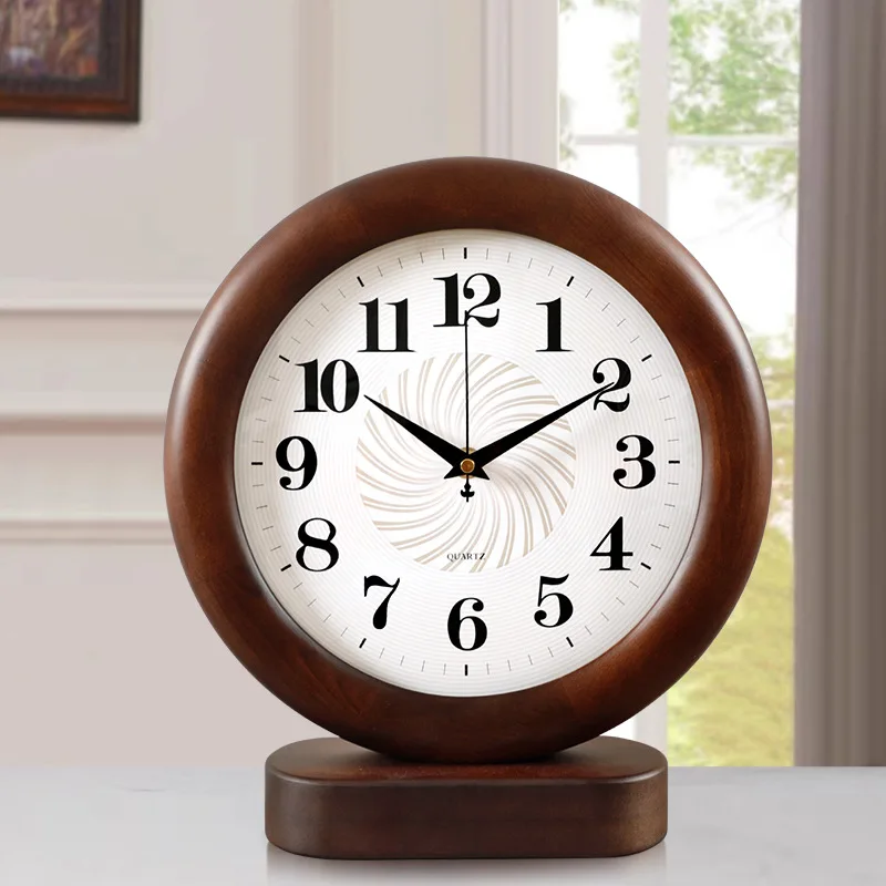 

Living room desktop clock, silent, household, simple and fashionable, quartz clock, elegant European-style wooden table clock
