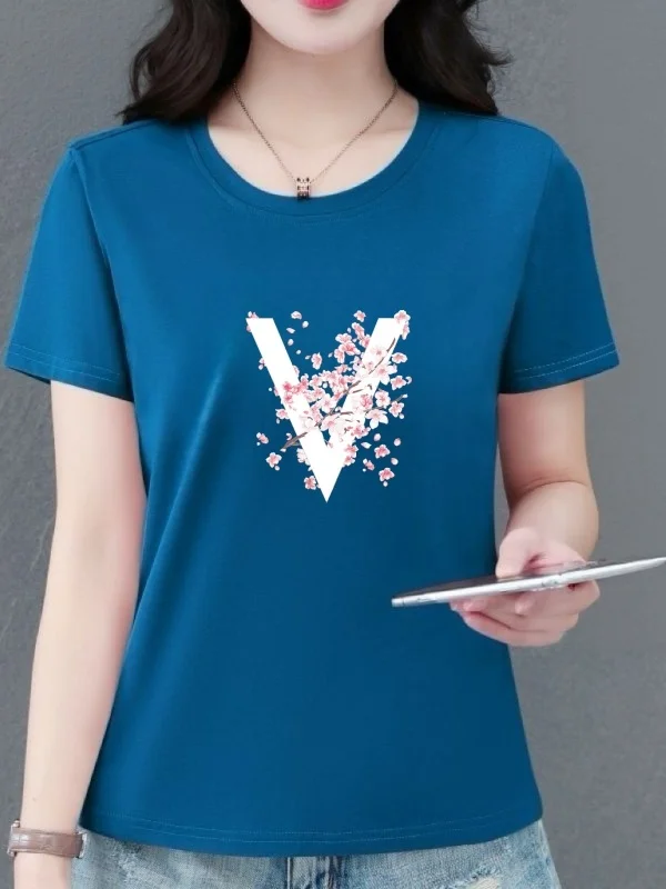 

New 2026 Mommy Style Short Sleeve T-Shirt Women Loose Slimming Print Top Middle-aged And Elderly Women's Fashionable Casual Wear