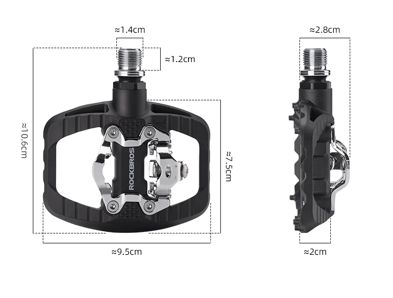 ROCKBROS MTB Fahrradpedale 2-in-1 Flach-/Klickpedal Mountainbike Rutschfeste Kraftsparende Nylonpedale Wasserdichte Gedichtete Lager – Detail 3