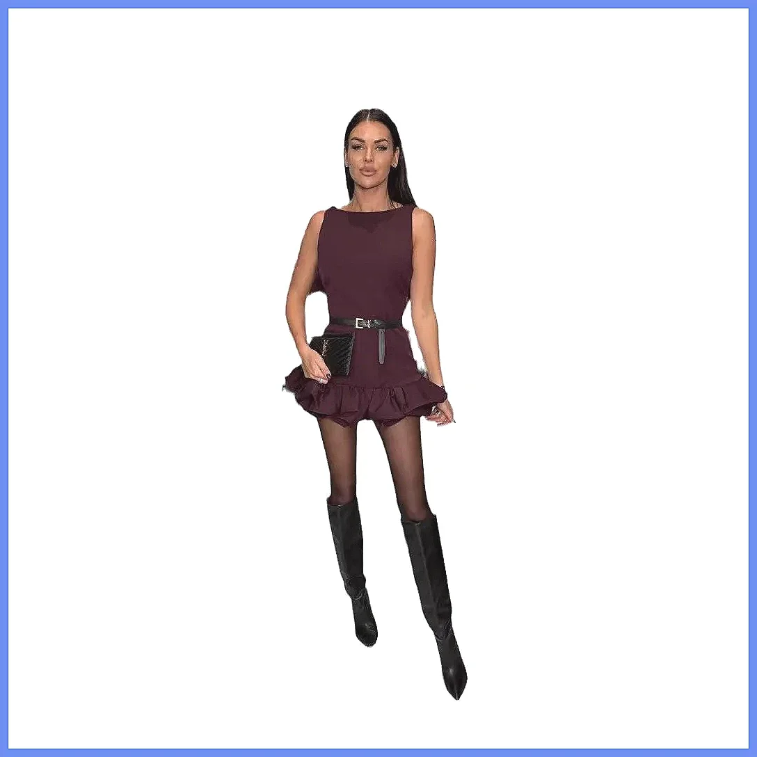 Abito da donna 2026 con scollo a V e schiena scoperta, elegante vestito estivo da festa con volant