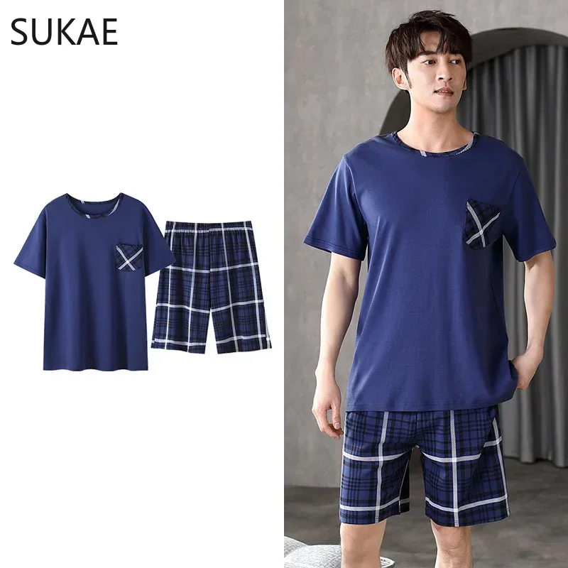 Big Size 4XL Summer Shorts for Young Men Cotton Sleepwear Raglan Leisure Pajamas for Boy Fashion Loungewear Pijamas for Teenager