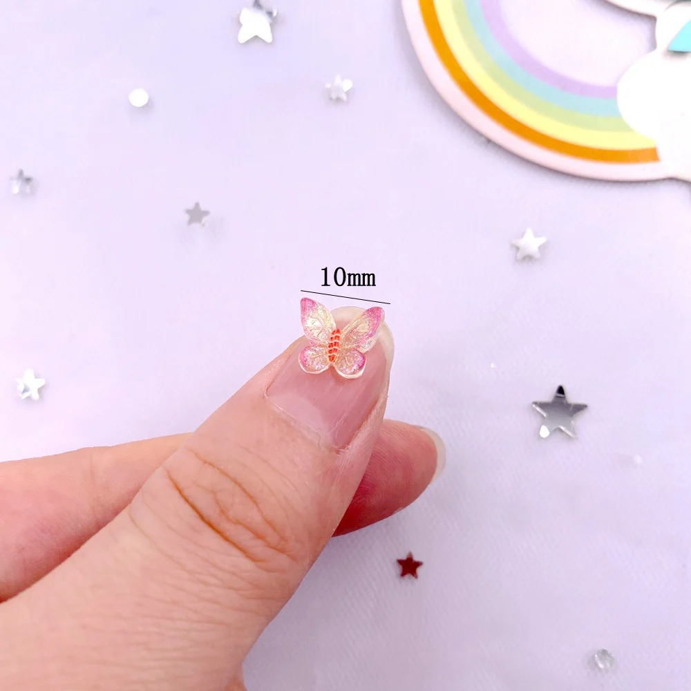 50pcs Resin Clear Candy Color Glitter Butterfly Nails Art Flat back Rhinestones Appliques DIY Scrapbook Decor Crafts Accessories