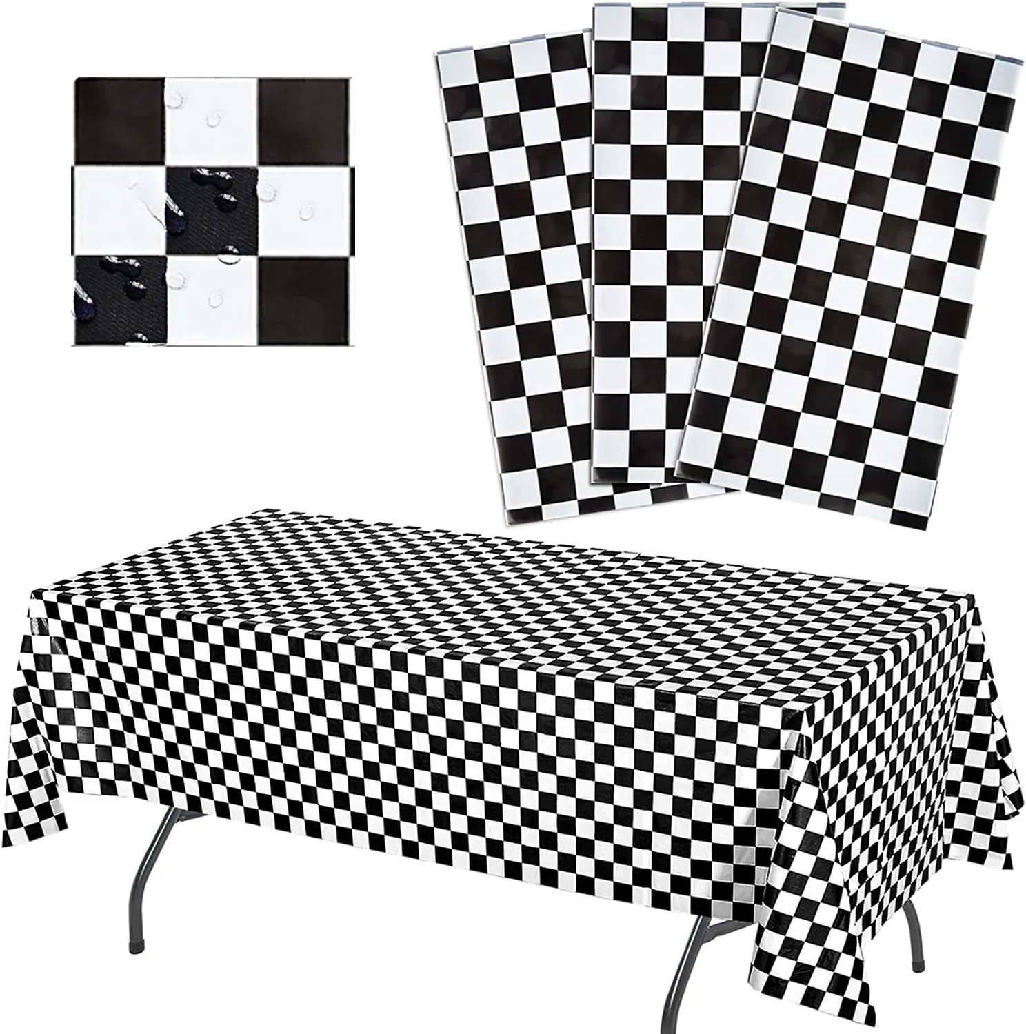 Oktoberfest Plastic Table Cover, Bavarian Flag Check Table Cloth, Classic Table Cloth, Black and White