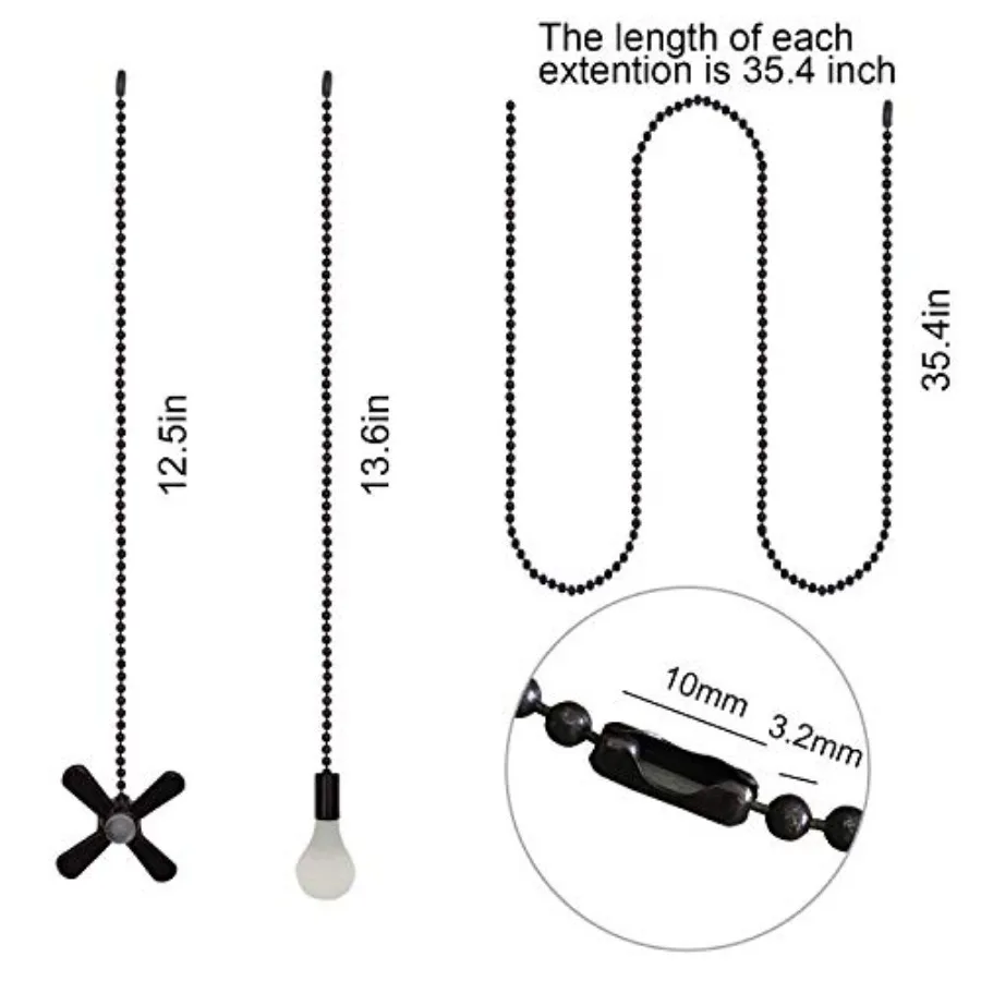Ceiling Fan Pull Chains Set Including 4Pcs Beaded Ball Fan Pull Chain Pendant, Extra 8Pcs Beaded and Pull Loop Connectors, 2Pcs
