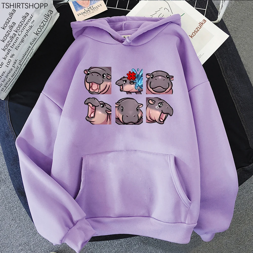 Moo Deng Hoodie Fashion Women Harajuku Aesthetic Cute Hippo Emoticons Hoodies Unisex Autumn Winter Kawaii Pullovers Sweatshirts