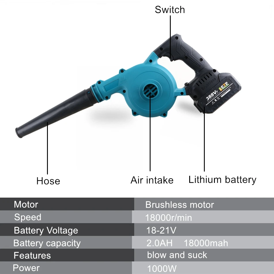 2 In 1 Brushless Motor Cordless Electric Air Blower Vacuum Cleannig Blower Blowing & Suction Leaf Dust Collector Lithium battery