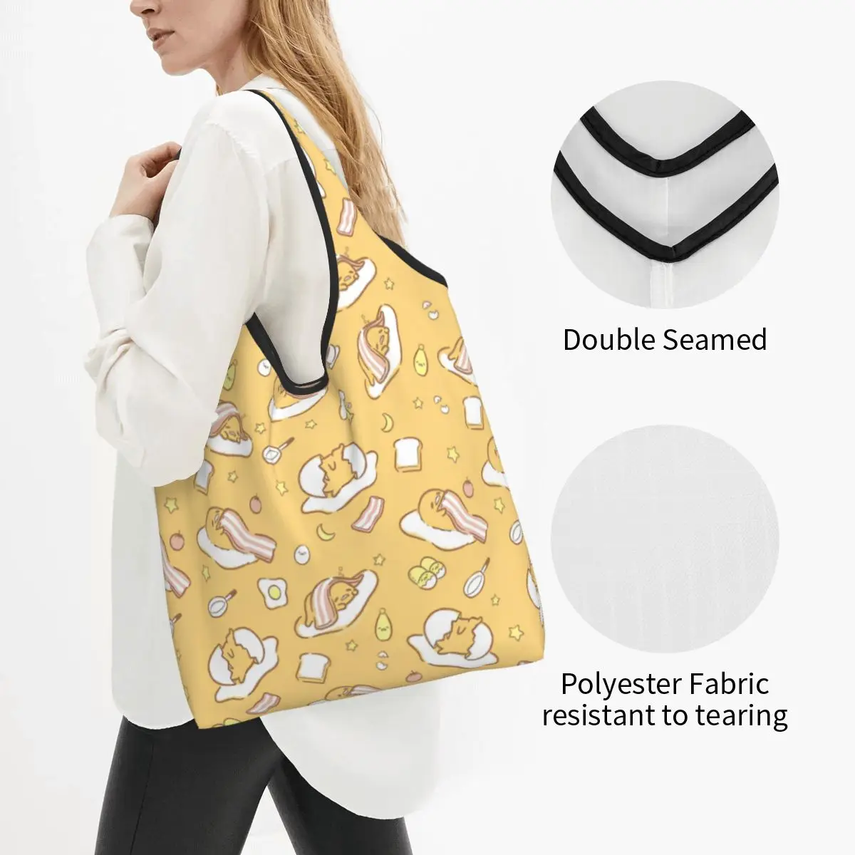 Sanrio Gudetama Egg Printed Shopper Bag Graphic Design Shopping Bags Student Aesthetic Tote Bag Polyester Female Handbags