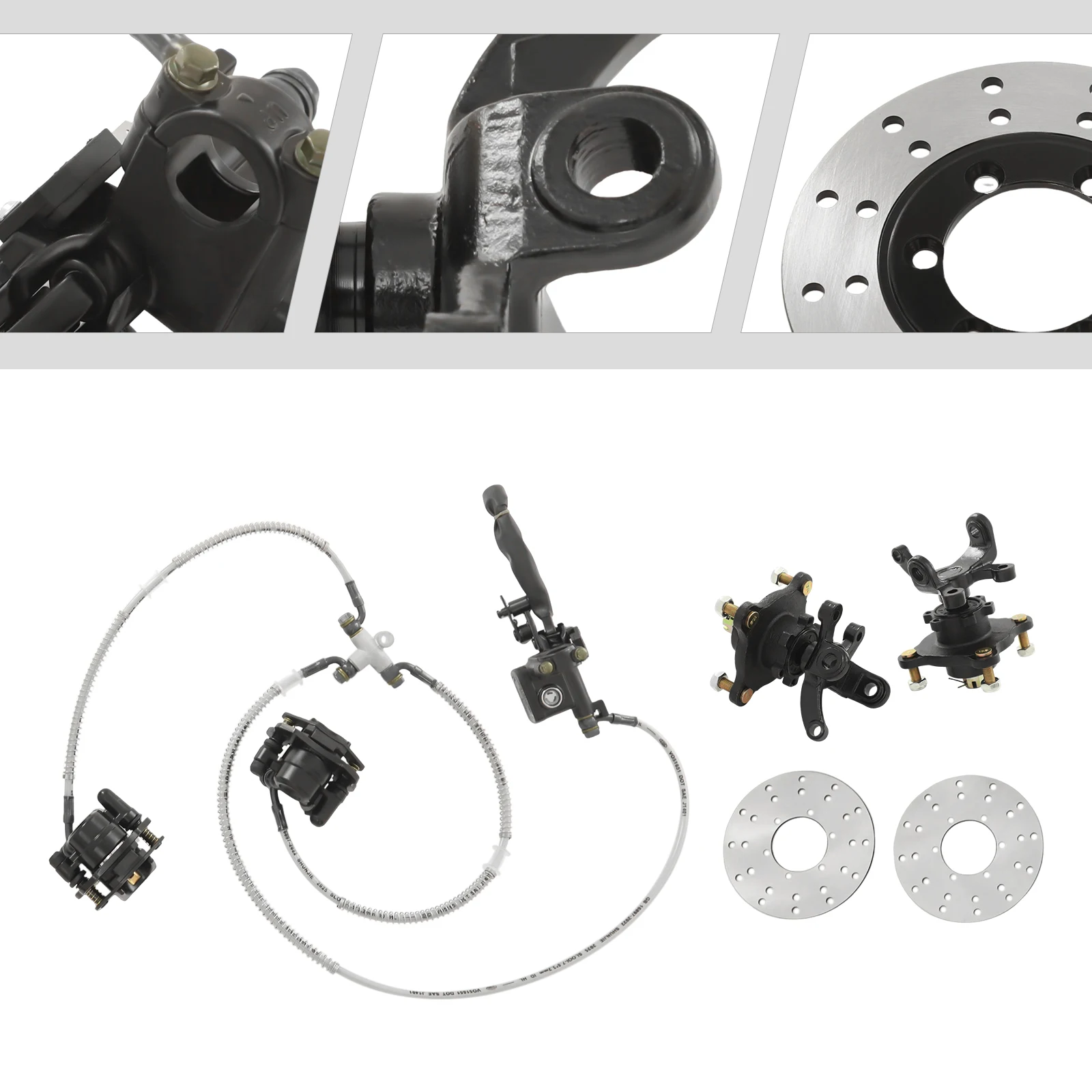 

Front Steering Knuckle Spindles + Front Brake Disc Rotors & Caliper for 125cc 150cc 200cc 250cc All Terrain Vehicle/4 Wheel Kart