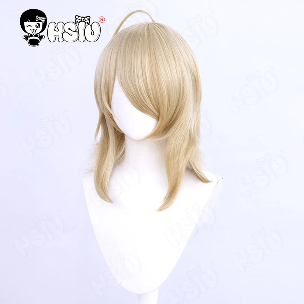 Mlynar Wig Cosplay, Wig permainan Arknights Cosplay HSIU 60CM, rambut palsu sintetis Panjang ekor kuda kuning muda + topi Wig Arknights