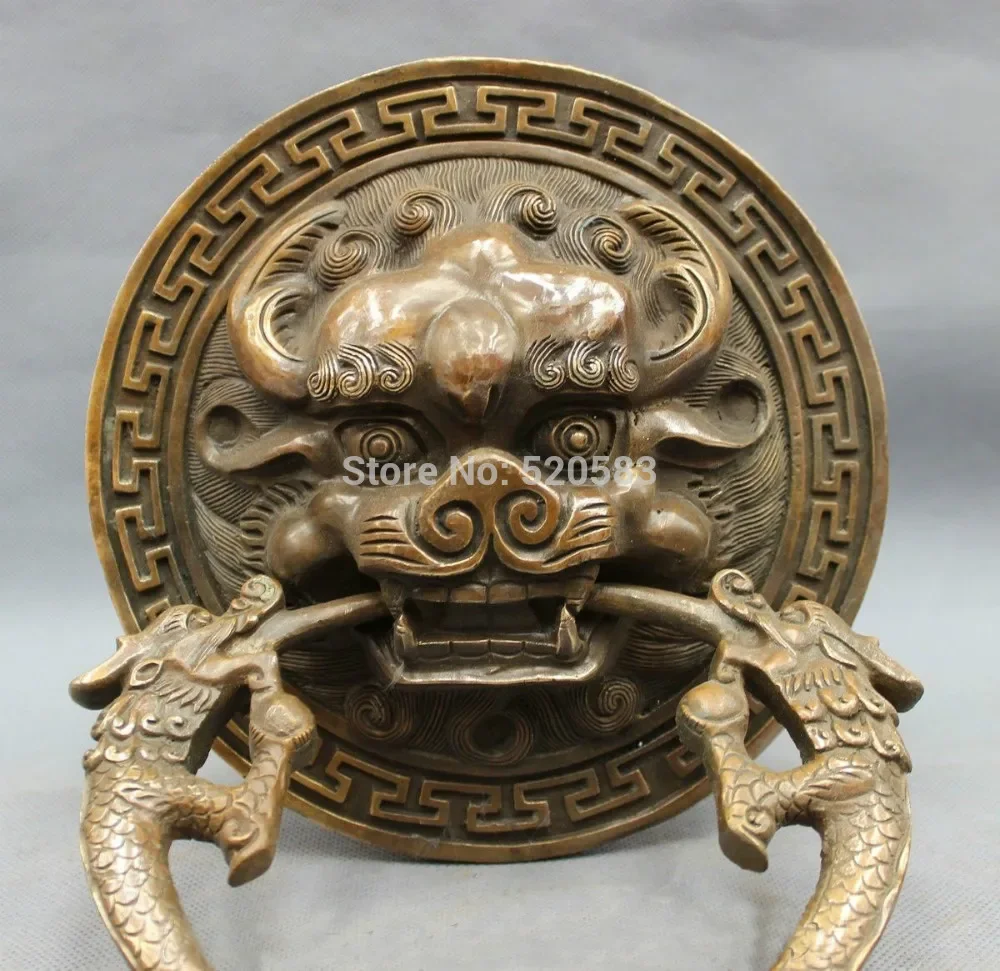 SCY 10 "الصينية النحاس البرونزية الحرس الأسد قناع تمثال جدار بوابة الشر مطرقة الباب #2