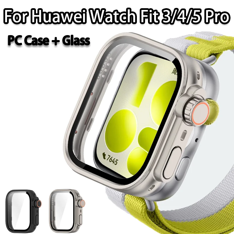 High-end PC Case+Glass for Huawei Watch Fit 5/5 Pro Change to Ultra Screen Protector for Huawei Fit 3/4/4 Pro Upgrade to Ultra