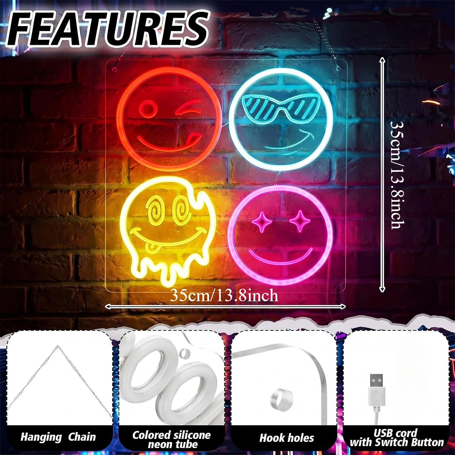 Cute Smiley Face LED Neon Sign - Home Decor Emoji ulasan dan harga