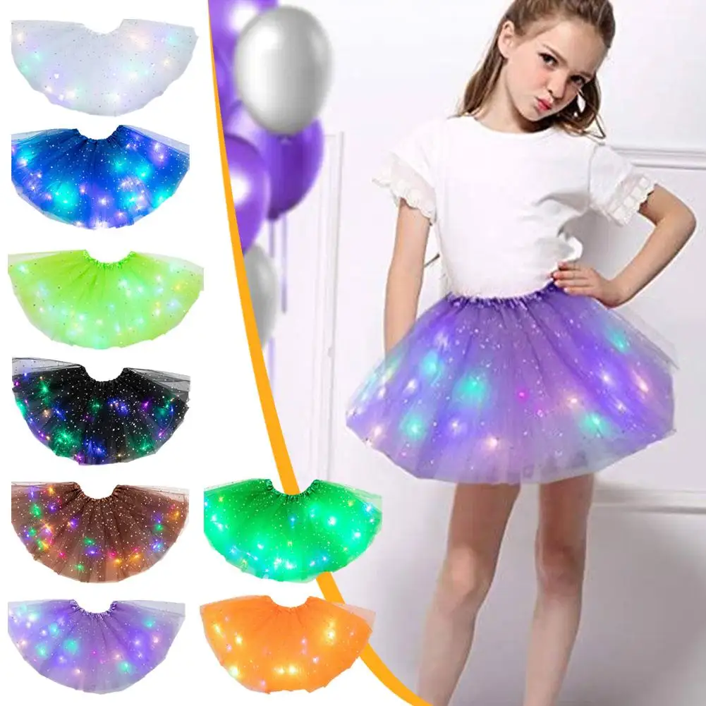 Led Glowing Light Children's Skirts Princess Fluffy Star Glowing Glitter Cosplay Costume Led Clothing Skirts Body Half Skir V4v4