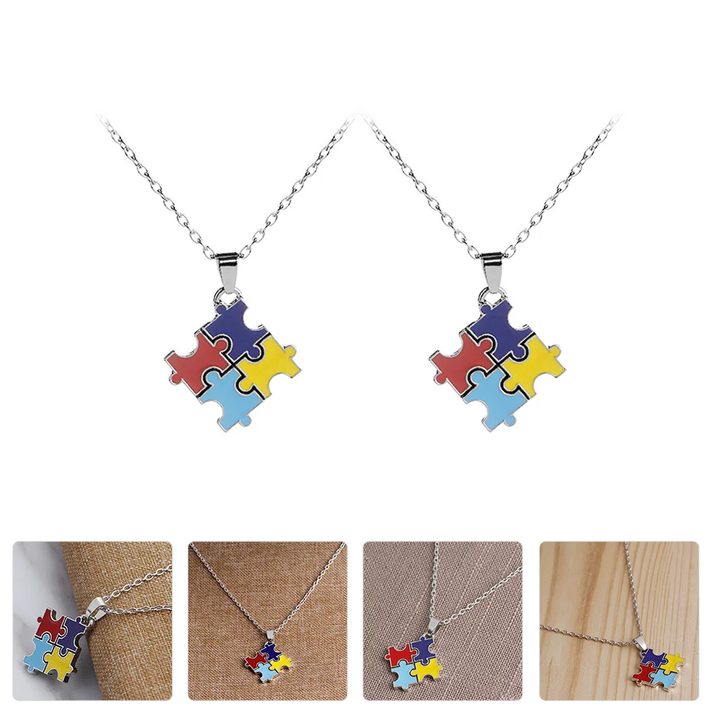 2 PCS Puzzle Necklace Party Autism Awareness Gift Mama Christmas Vintage Creative Delicate Alloy Mother