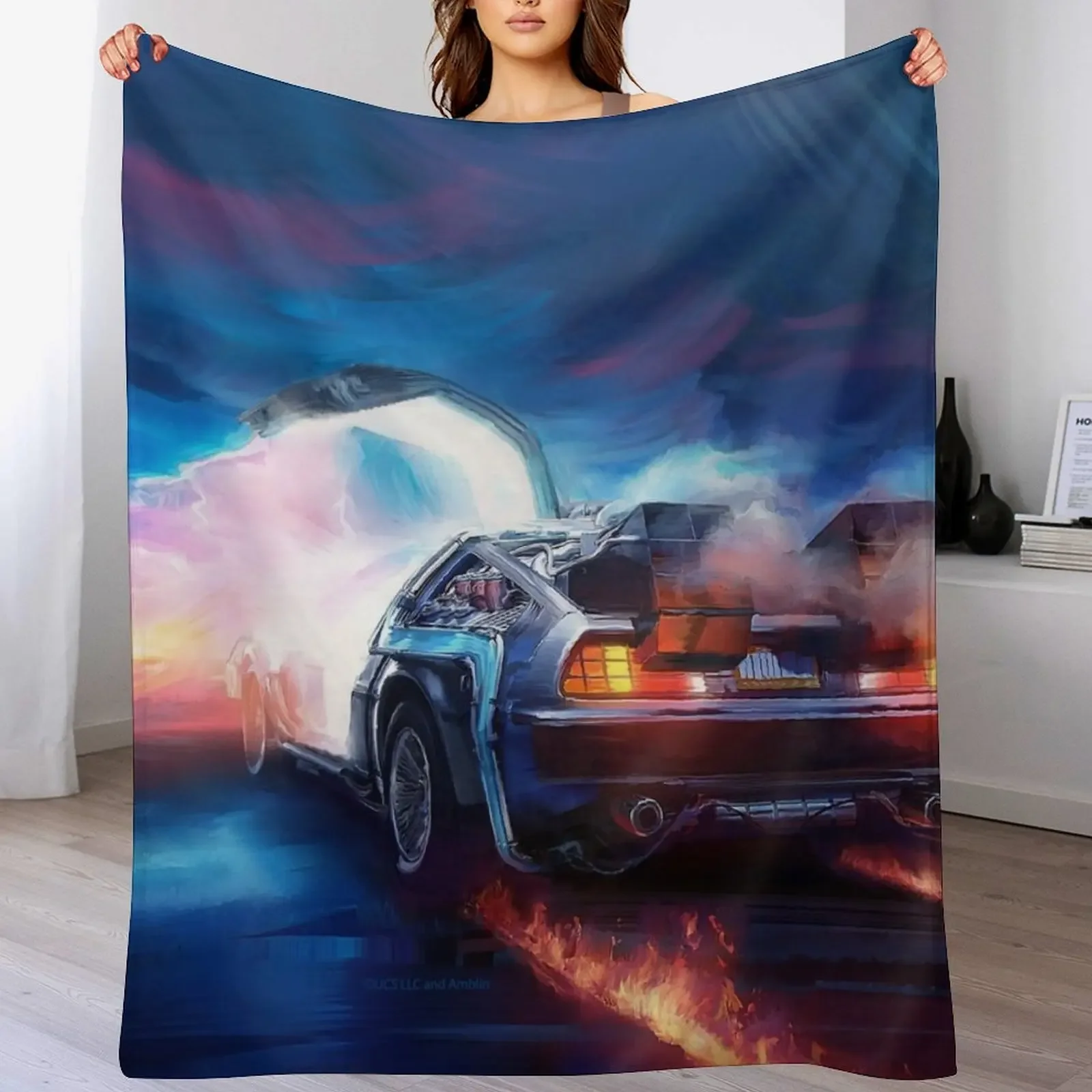 Back to the Future Delorean Time Machine Throw Blanket Plaid Thins Soft Plush Plaid Bed linens Blankets