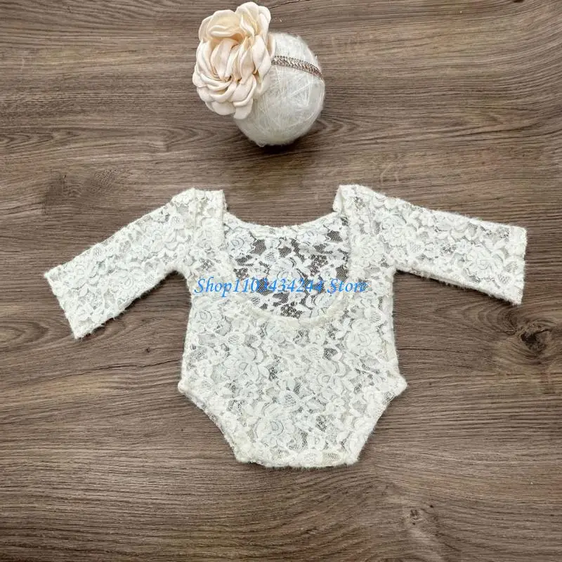 

1 комплект, наряды для первой фотографии ребенка, нежный кружевной комбинезон и блестящий головной убор, комплект аксессуаров,