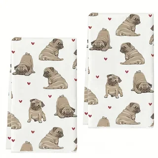 2pc Heart-Shaped Puppy-Themed Kitchen Towels, Dish Towels Hand Towels Kitchen Decorative Towels Birthday Gifts