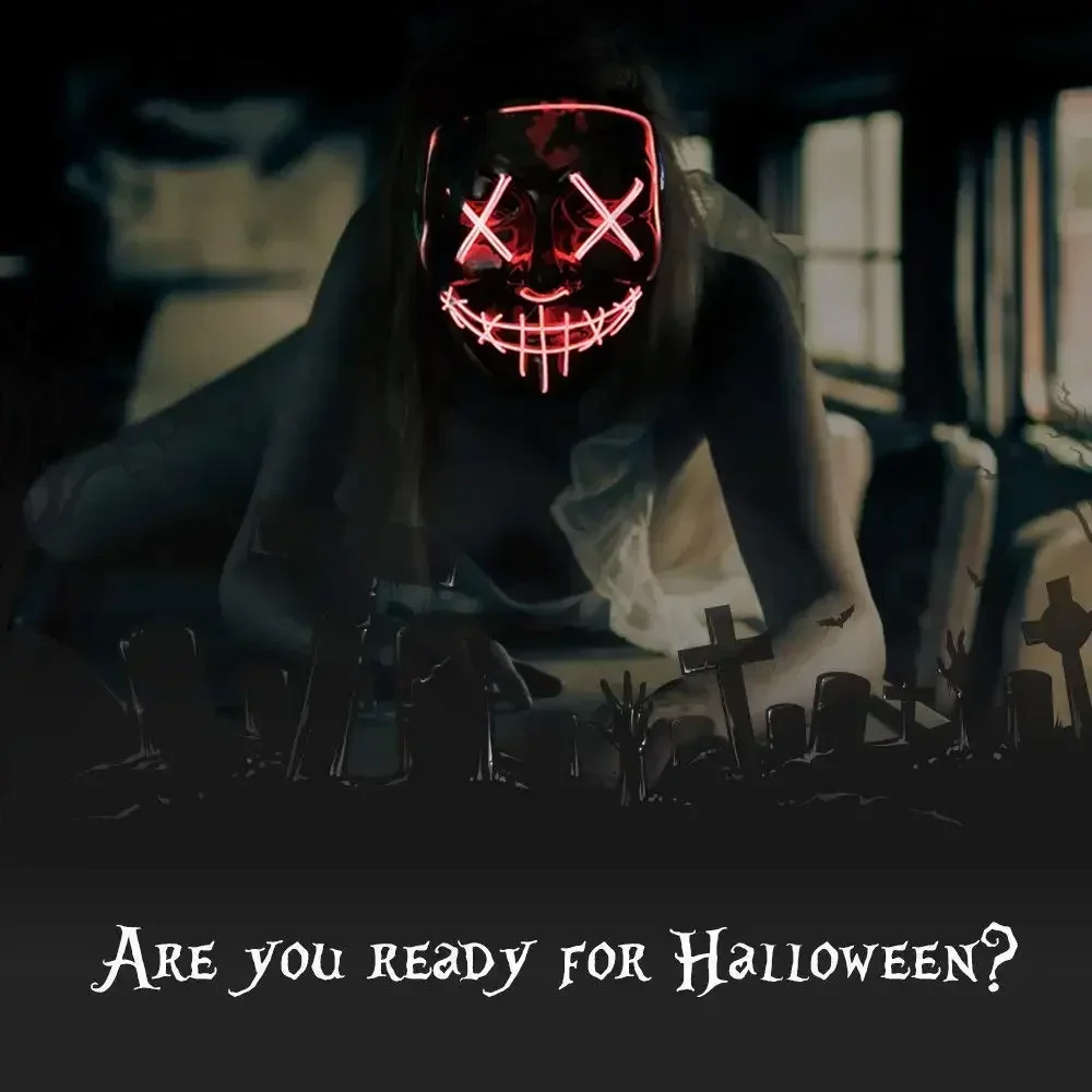 

Новинка 2024, Лидер продаж, красочная светящаяся фотомаска, светящаяся маска на лицо призрака для Хэллоуина, страшный магазин, ролевая игра, маска демона