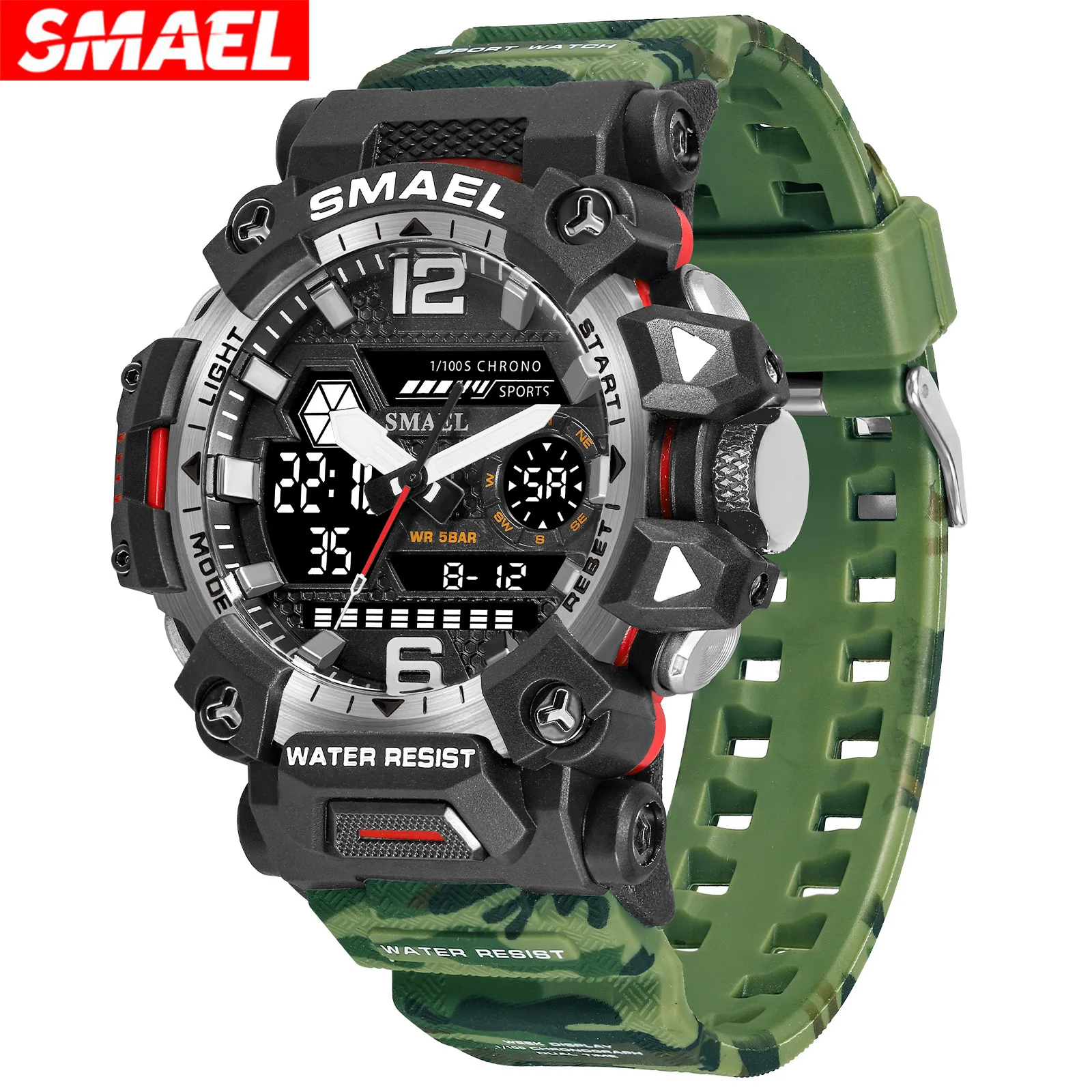 

SMAEL 8072 New Men's Electronic Watch Camouflage Military Multifunctional Luminous 50M Waterproof Outdoor Sport Digital Watches