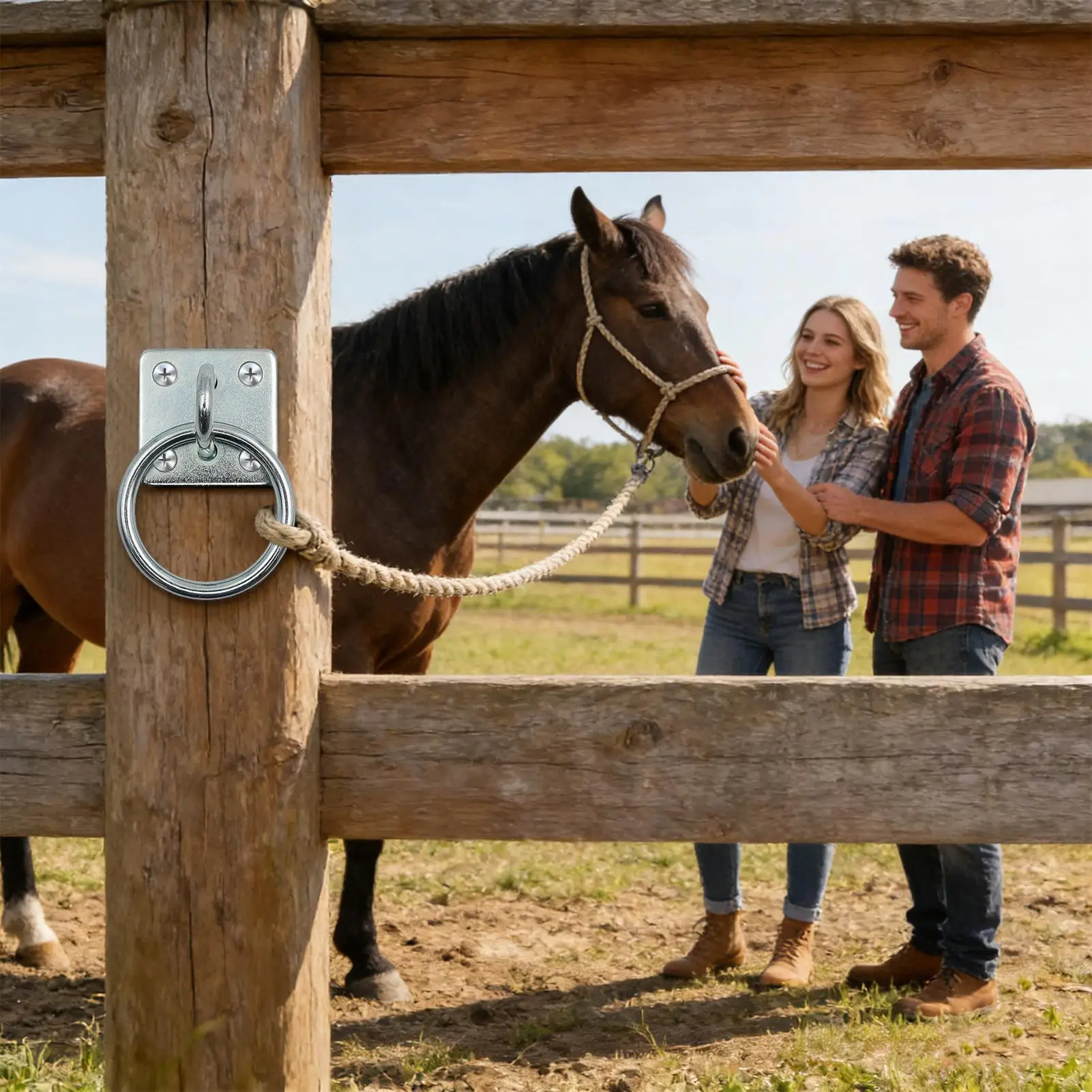 Anillo de amarre cuadrado para caballos, montado en pared, herramienta de montaje para piezas de montaje, entrenamiento, enganche, cuidado, remolque y correas de sujeción.