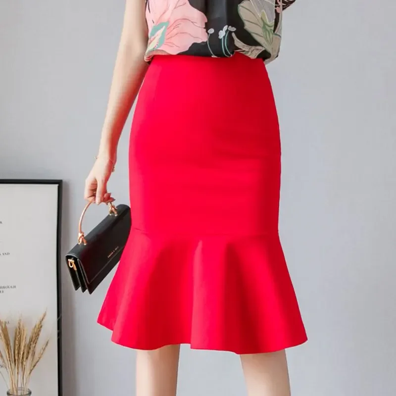 Oversized Fashion Women Skirt 2024 Sexy High Waist Skirts Ruffle Bodycon Korean Style Office Lady Midi Pencil Skirt Jupe Femme