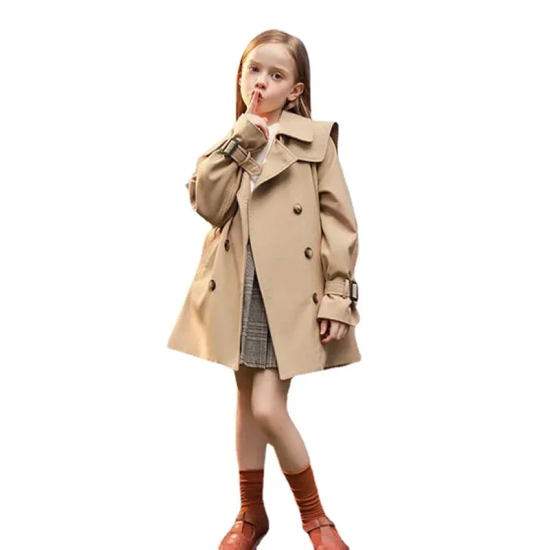 4-14 Years Girls Autumn Coats Fashion Kids Windbreaker Long Sleeve Trench Children Clothing Teens Girls Thicken Warm Outerwear