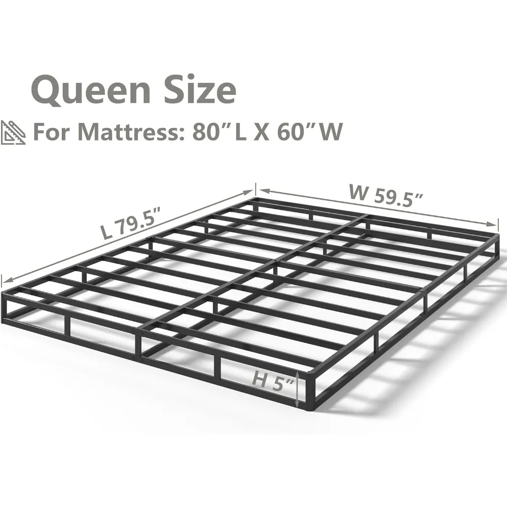 5 بوصة Queen Box Spring، كريم أساس مرتبة معدنية شديدة التحمل، سعة 3000 رطل، قاعدة منخفضة المستوى