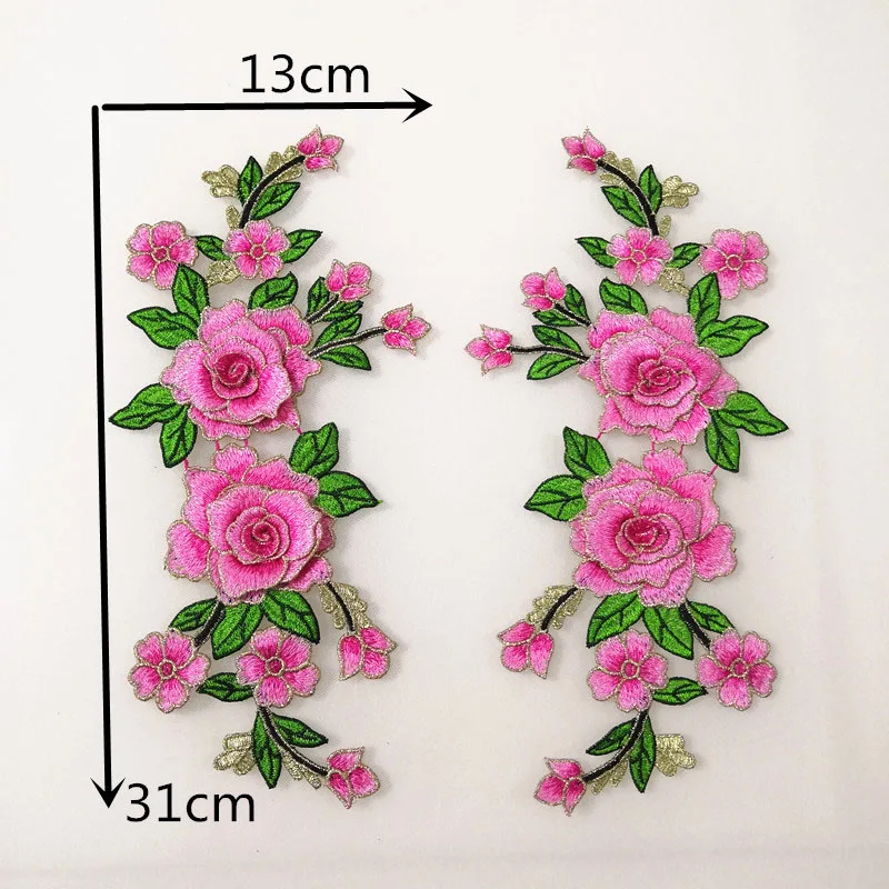 1 Pair Flower Embroidered Patches Fabric For Curtain Clothes Bags Accessories Appliques DIY Sewing Dress Repair