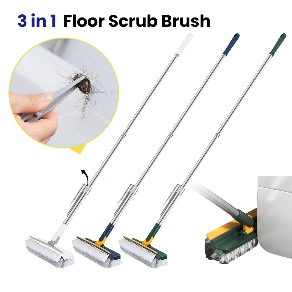 فرشاة تنظيف الأرضيات 3 في 1 180 ° فرشاة أرضية ذات مقبض طويل، فرشاة جص، فرشاة بلاط لتنظيف الحمام #1