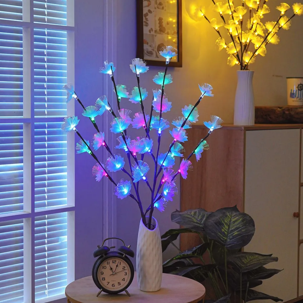

1pc 20LED Enchanting Fiber Optic Flower Branch Lamp, Battery Powered Decorative Light for Indoor Tabletop Bedroom Wedding Party