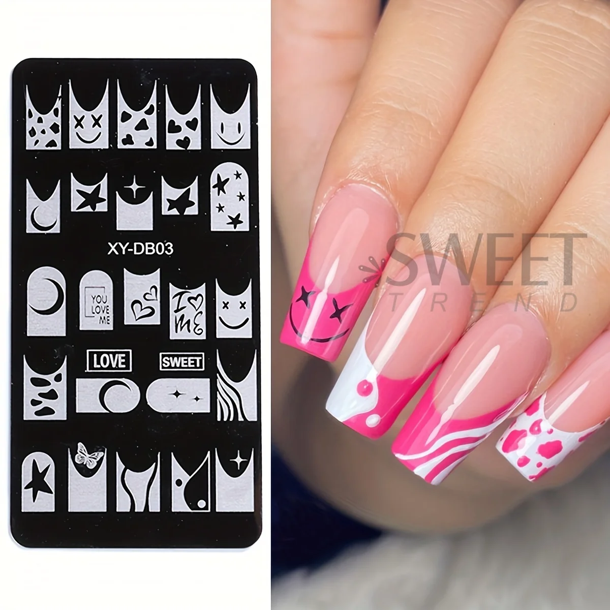 1pc French Tip Nail Art Stamping Plate Love Heart Star Moon Patterns Nail Printing Stainless Steel Stencil Template For Manicure