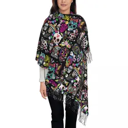 Sciarpa nappa da donna Day Of The Dead Sugar Skull lungo inverno autunno scialle Wrap Halloween Cartoon Daily Wear sciarpe Pashmina