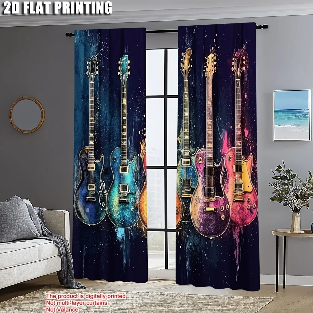 Electric Guitar Curtains Music Art Window Drapes Rock Design Home Decor Music Lover Theme Living Room