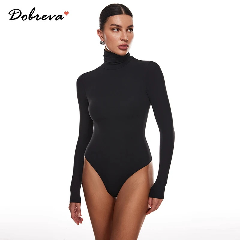 Women's Cozzifree Mock Turtleneck Long Sleeve Bodysuit Thong Bodysuits Slim Fitted Thermal Tops Black White Red