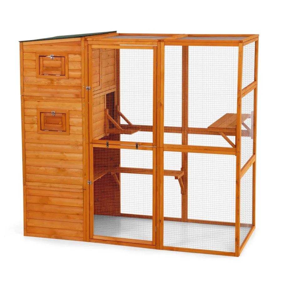 

Large Wooden Cat Enclosure with Waterproof Roof and Platforms Orange