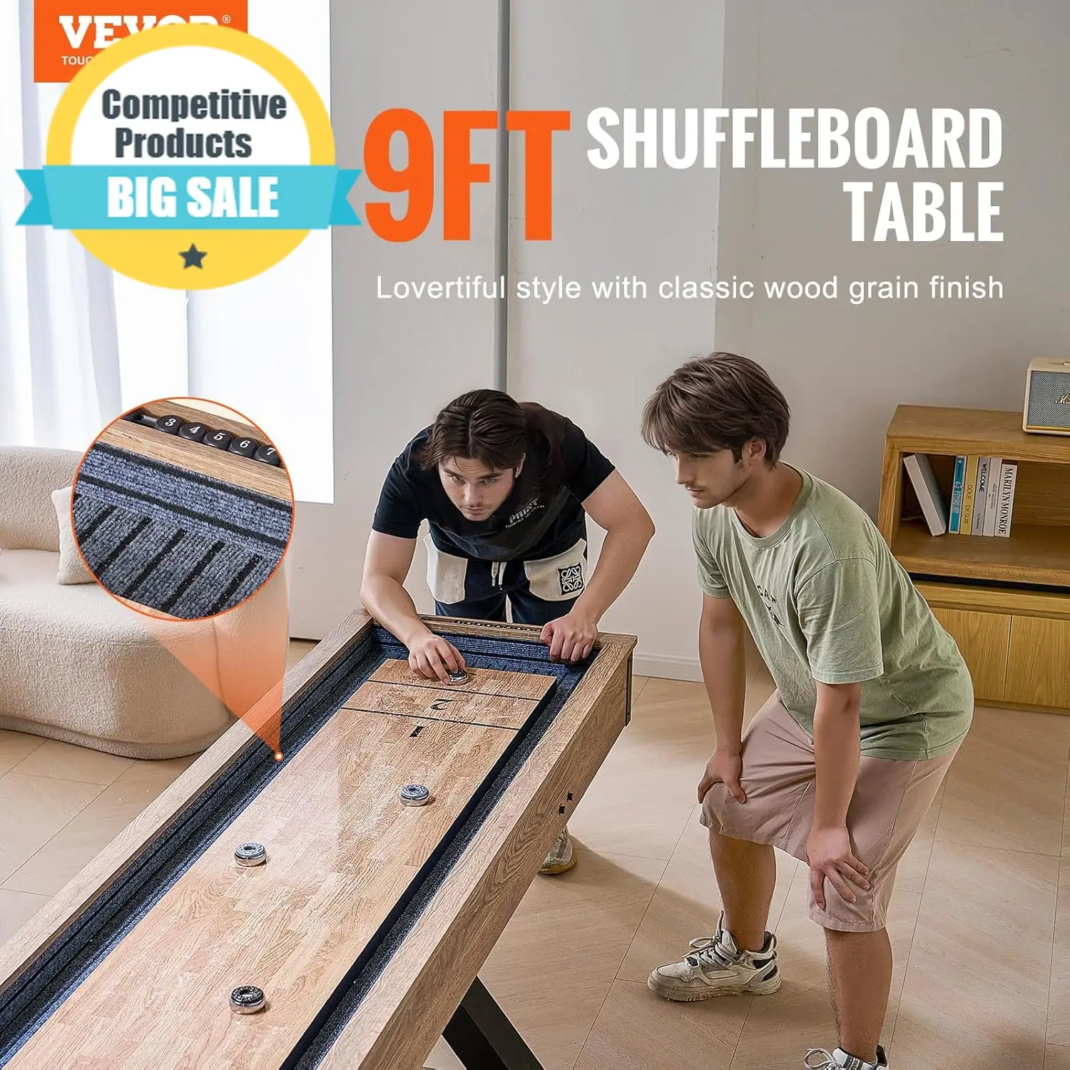 

Substantial Shuffleboard Table, 9 Ft Shuffleboard For Family Game Rooms, 2 In 1 Shuffleboard And Bowling Combo Game Set