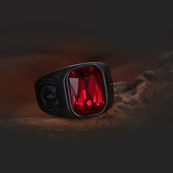 Simple Fashion Retro Red Stone Crystal Black Ring Men and Women Hip Hop Goth Punk Wedding Ring Creative Trend Party Accessories