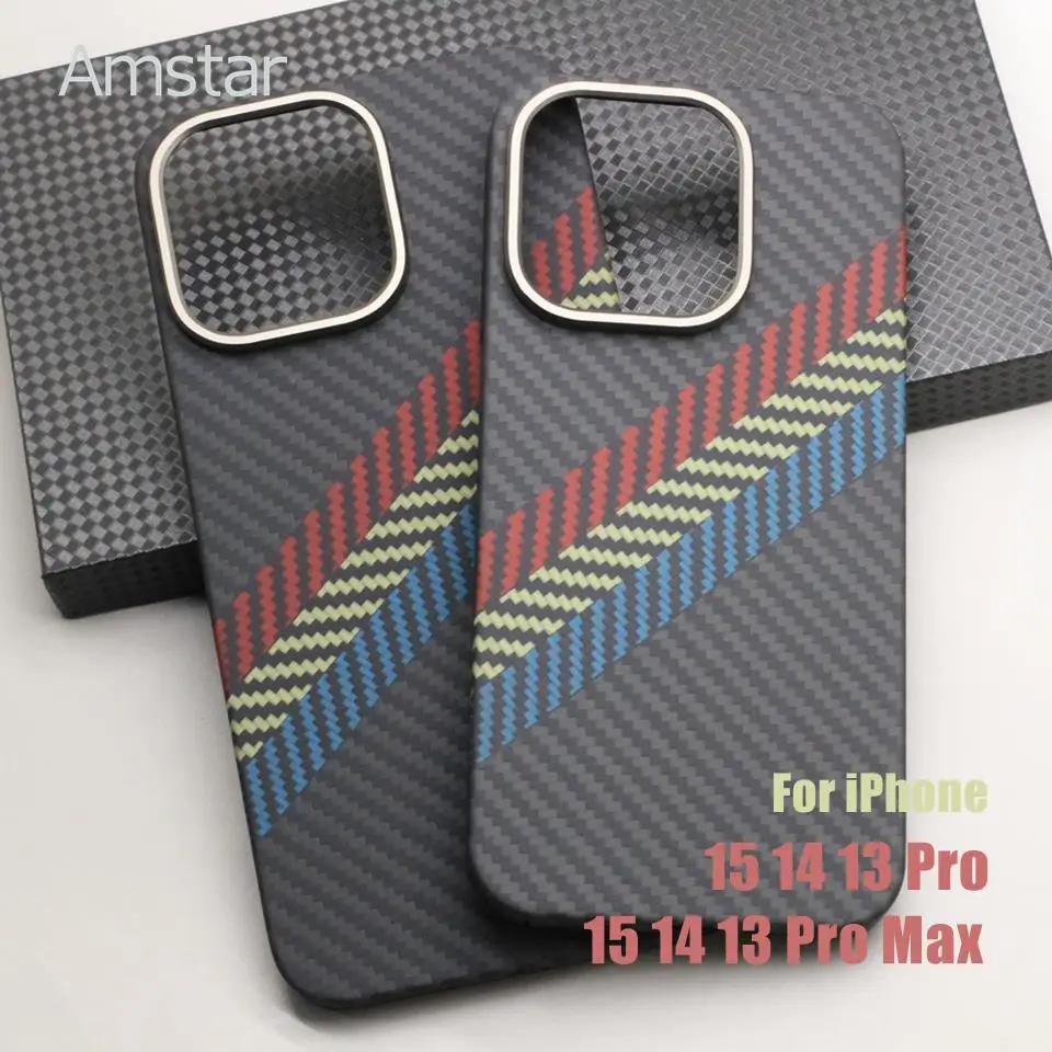 

Amstar Luxury Carbon Fiber Phone Case for iPhone 15 14 13 Pro Max Tricolor Aramid Fiber Ultra-thin Cover for iPhone 15 14 13 Pro