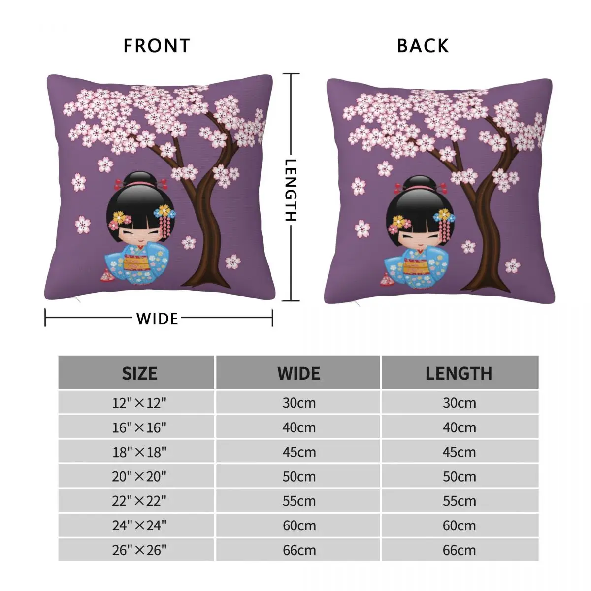 Decorative Pillow Cover Japanese Maiko Kokeshi Doll Merch Cute Kawaii Kimono Geisha Throw Pillowcases Multi-Size Drop Shipping