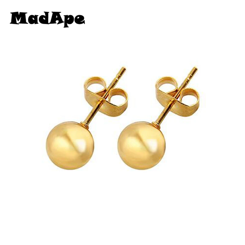 MadApe 2PC Surgical Steel Silver Color,Black,Gold,Rose Gold Color Ball Stud Earrings Punk Ear Tragus Ear Piercing Stud Earring